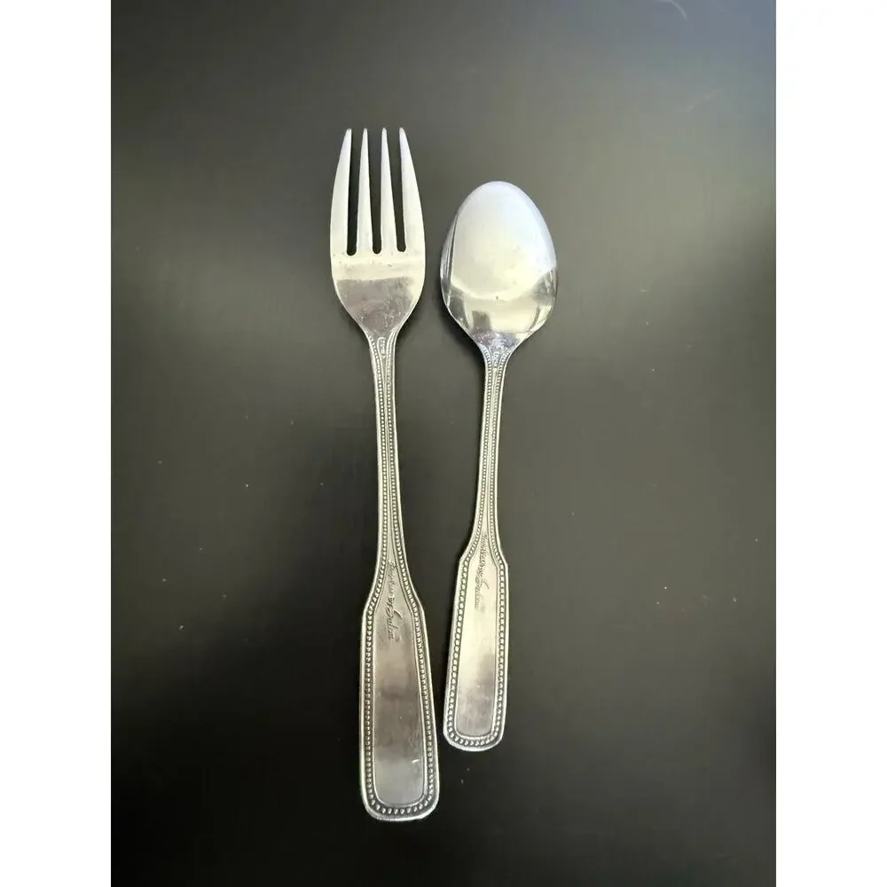 Vintage Salem Stainless Steel Beaded Dinner Fork & Teaspoon Flatware Set